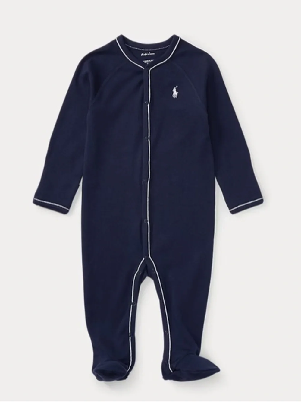 Ralph Lauren Navy & Light Gray Baby Footed One-Piece Set